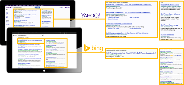 廣告將展示在 Bing 和 Yahoo! 的網(wǎng)頁(yè)搜索結(jié)果中