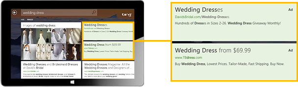 廣告將展示在 Windows 8 Bing App 應(yīng)用的搜索結(jié)果中